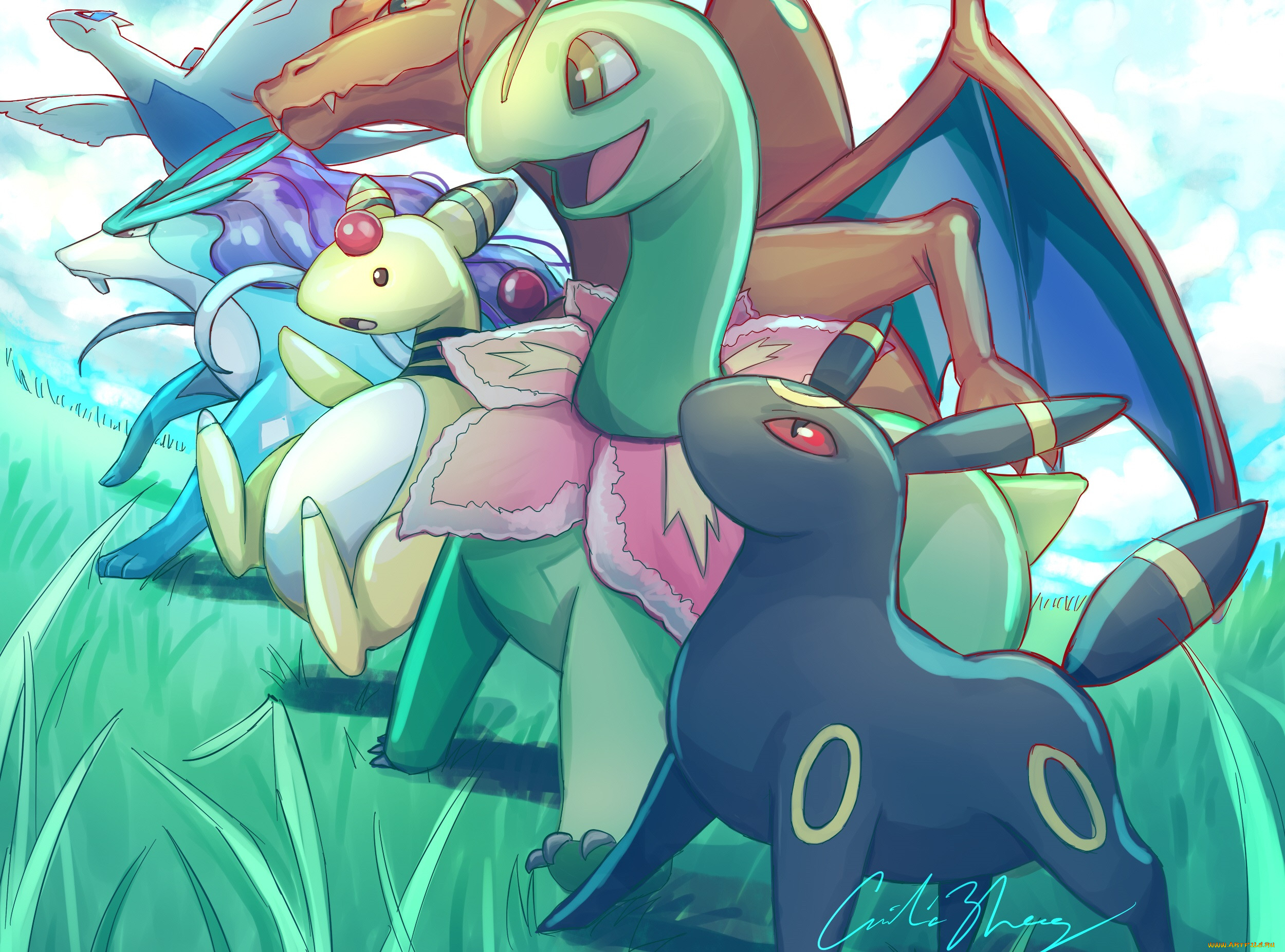 , pokemon, umbreon, suicune, ninetales, lugia, charizard, ampharos